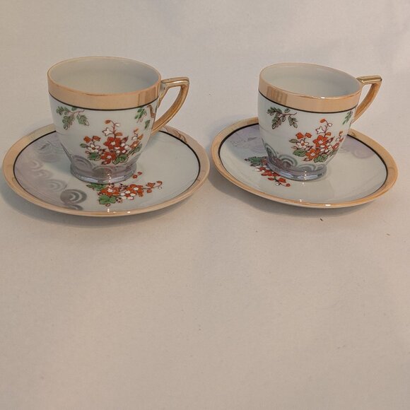 Chikaramachi Hand Painted Made in Japan Set Of 4 Cup and Saucer Vintage - Picture 3 of 10